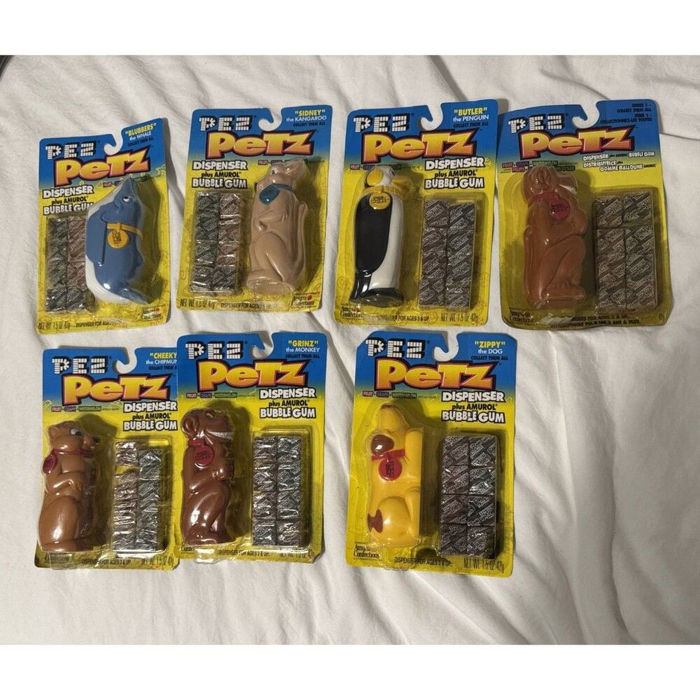 Vintage Lot of 7 PEZ Petz Amurol Bubble Gum Dispensers - NEW Sealed